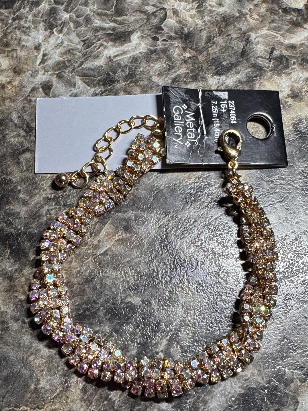 Metal Gallery Gold-Tone Aurora Borealis Rhinestone Braided Cupchain Bracelet